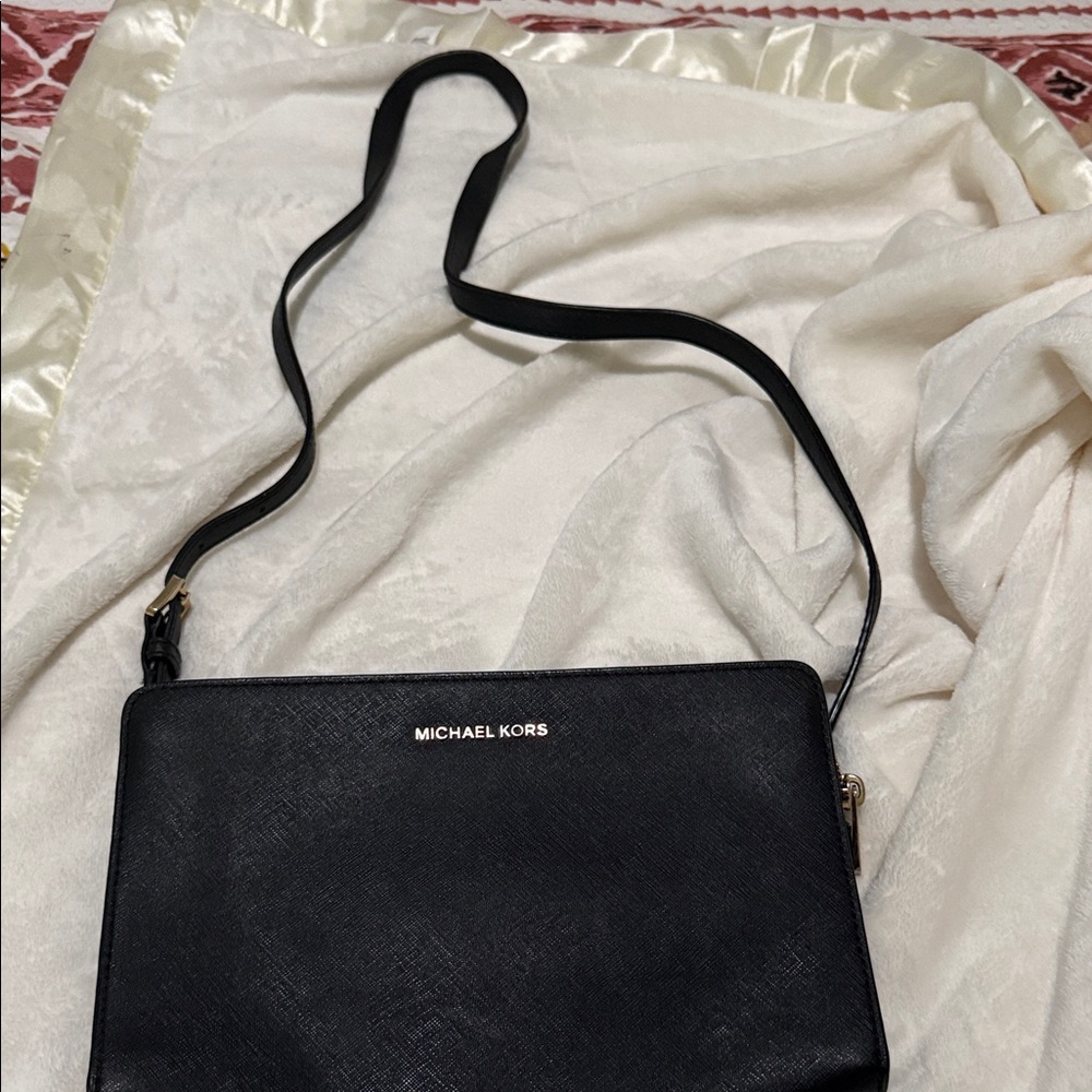 Michael Kors Black Leather Crossbody with Gold Hardware